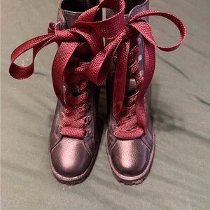 SCHUTZ Burgundy and Black Lace-Up Heeled Boots
